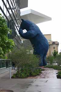 Big Blue Bear peering into Denver Convention Center