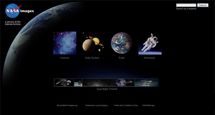 Screen Shot of NASA Imagery Library site